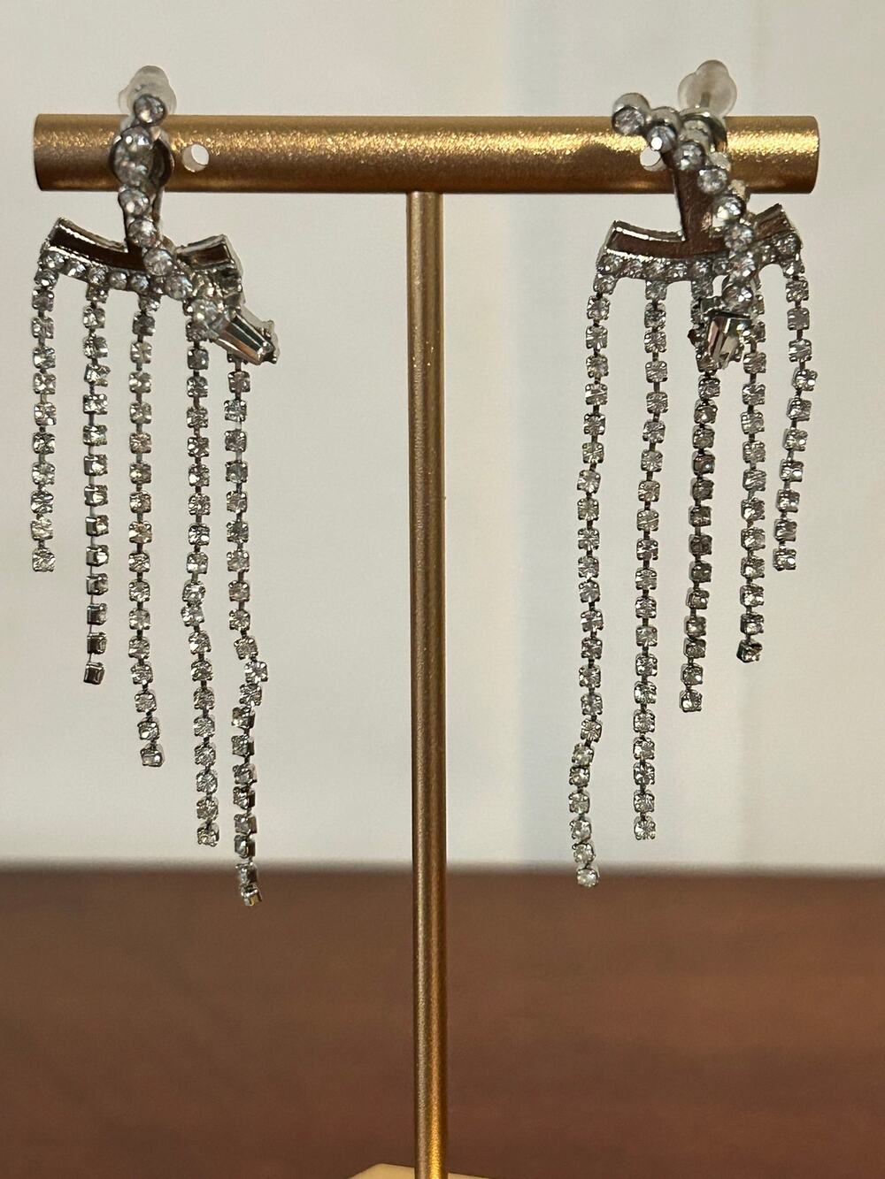 Silver Tone Bling Rhinestone Drop Dangle Earrings NWOT